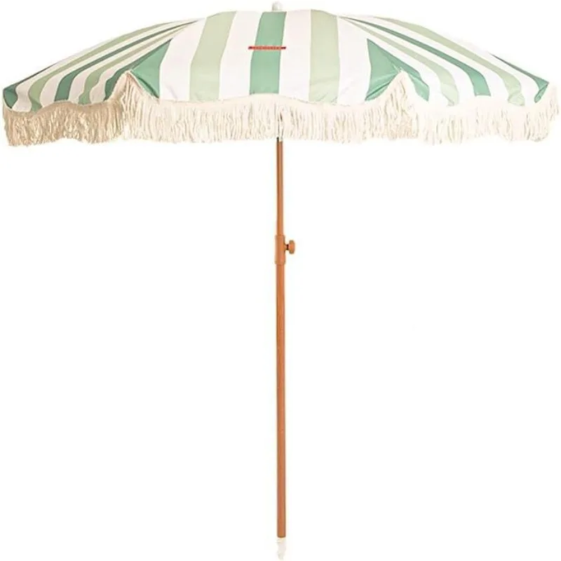 

Green White Yellow White Striped Beach Tassel Umbrella with Turning Sun Protection Outdoor