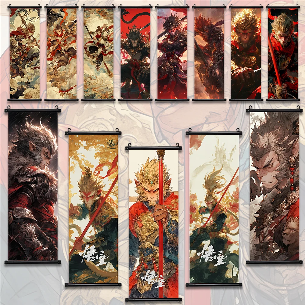 Hanging Scroll Poster Black Myth Wukong Games Poster Wall Artwork Canvas Painting Print Home Decoration Gaming Room Art Kid Gift