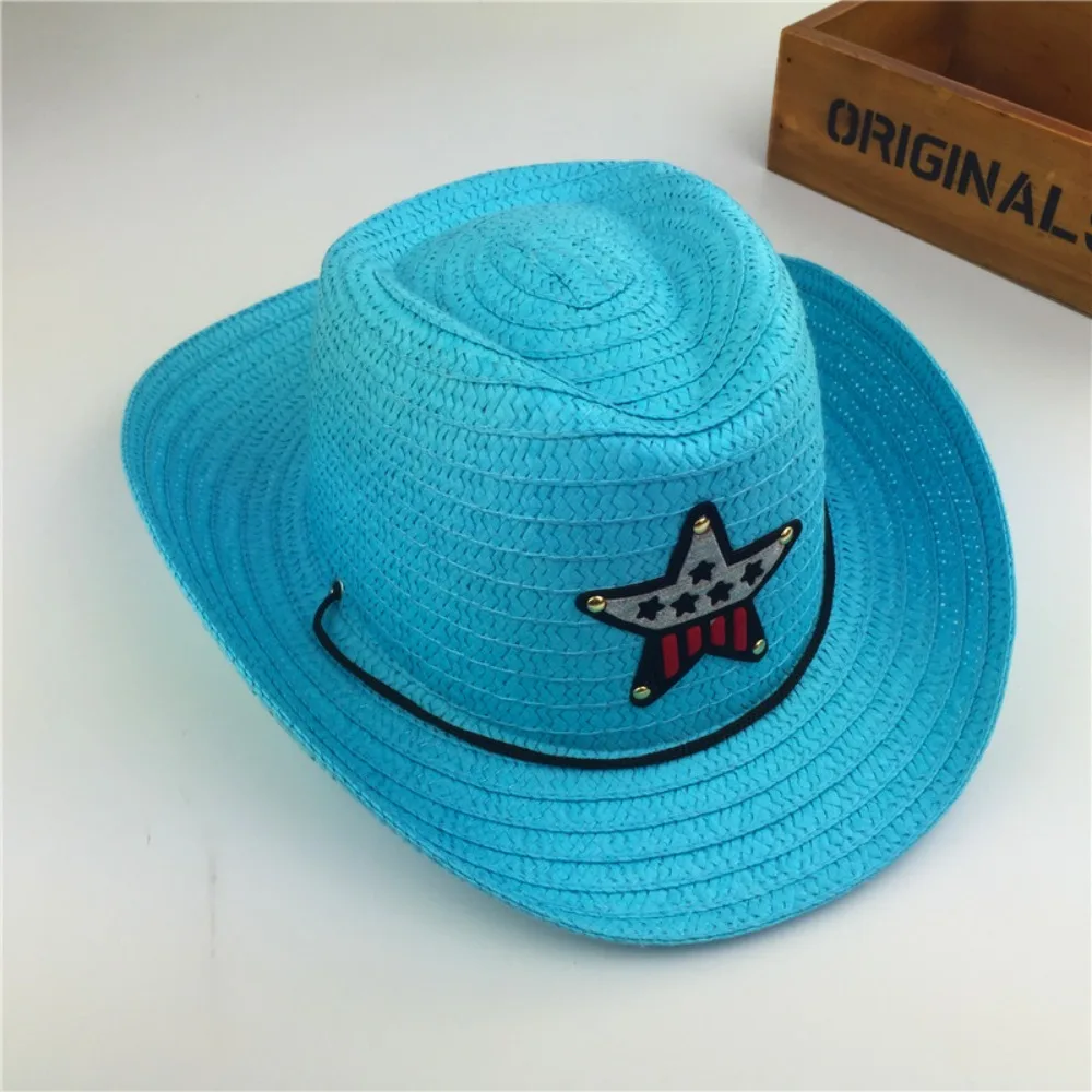 Kids Boys Girls Summer Breathable Cowboy Hat Straw Sun Cap Children Hats Pentagram Hat Fishman Hat Jazz Hat Bucket Hat