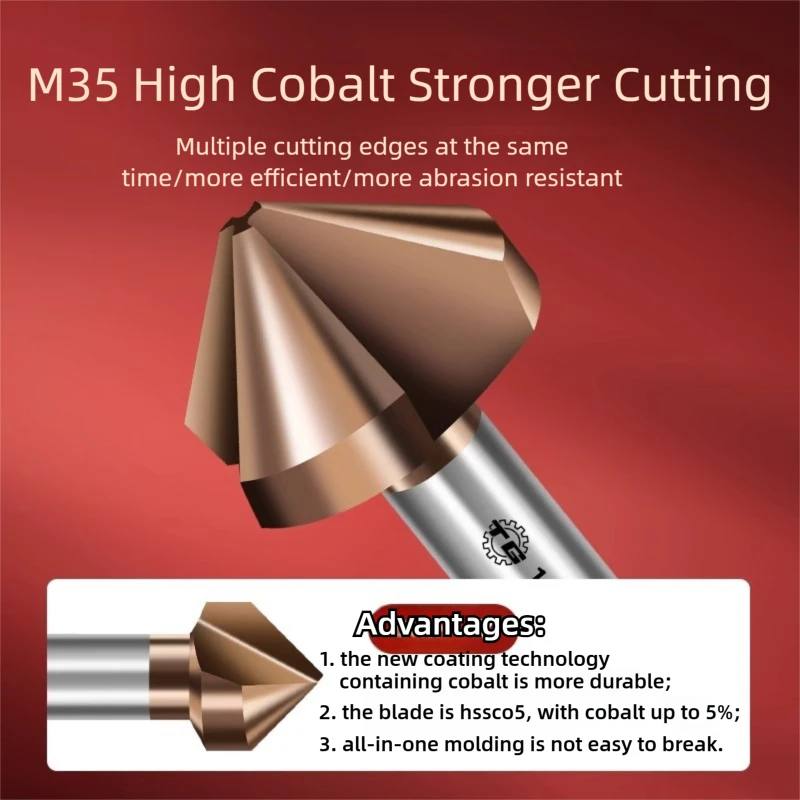 TG HSS M35 Chamfer Cutter End Mill Tool Countersink Drill Bit Set To Wood Stell Chamfering Tool 4.5-60mm 3 Bladed 90 Degree
