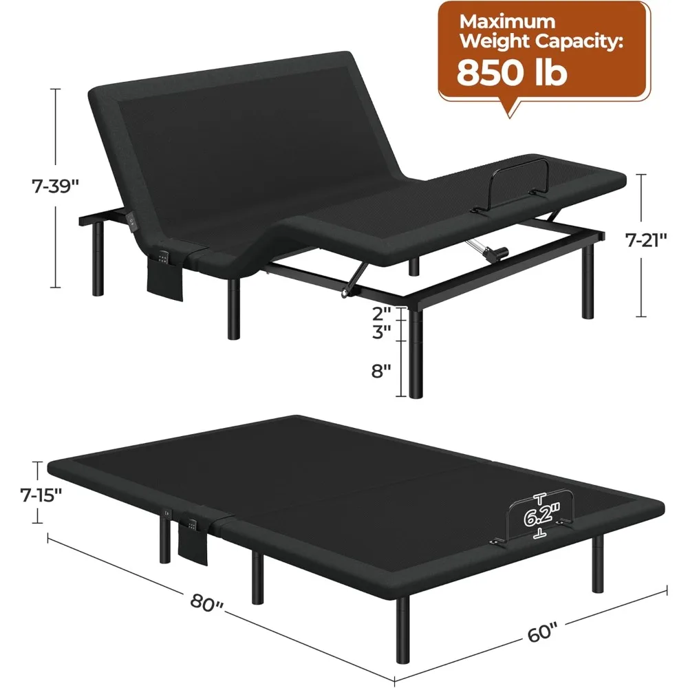 Adjustable Bed Frame with Massage and Remote,Adjustable Bed Base with USB Ports/Under-Bed Night Light/4 Height Options image 2