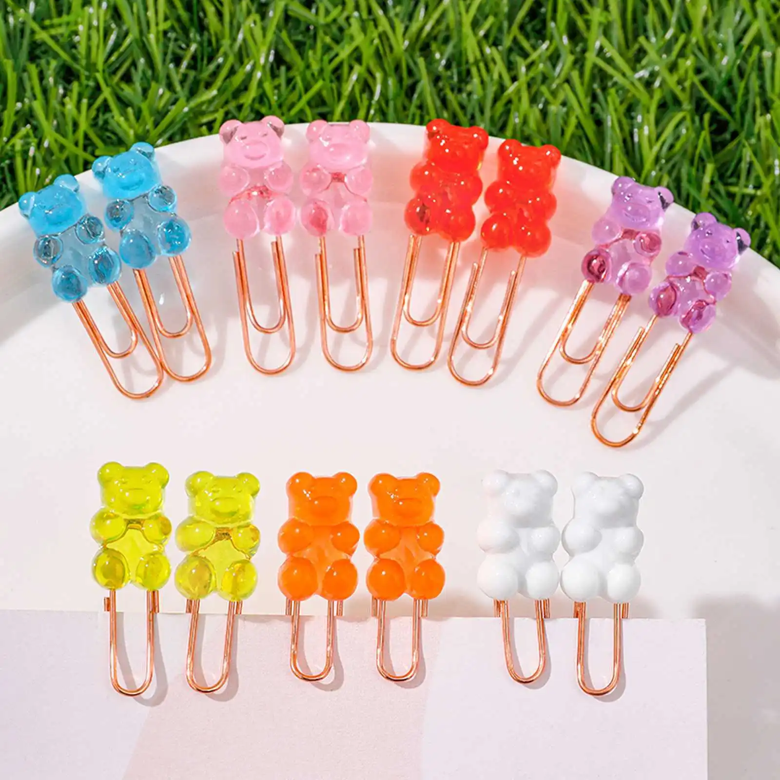 4 Pcs Kawaii Rainbow Bear Paper Clip Decorative Bookmark Binder File Clips School Office Stationery Accessories