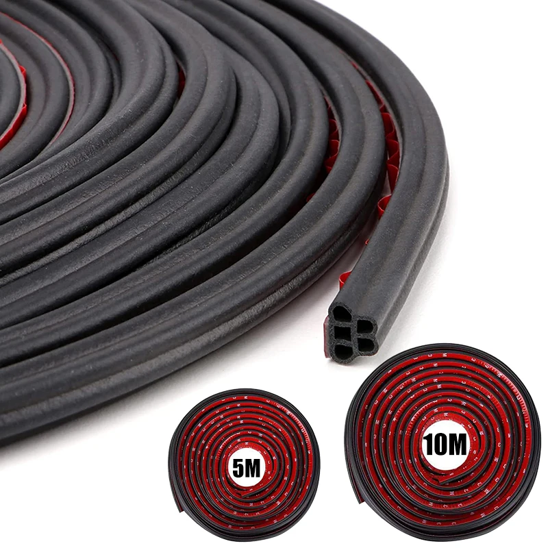 5/10M Car Door Rubber Seal Strips B Shape Double Layer Sealing Stickers Sound Insulation Sealing Auto Exterior Accessories