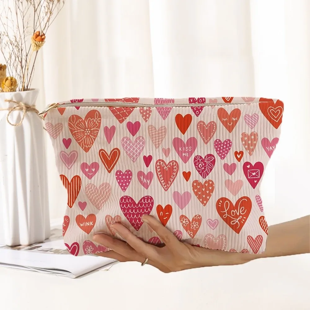 Funny Corduroy Corduroy Storage Bag Letter Color Hand-painted Makeup Bag Zipper Portable Travel Toiletry Bag Travel