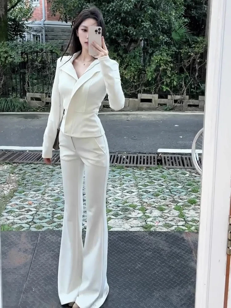 

Fashionable Long Sleeve Suit Set for Women Commute Style High Waist Flared Pants Two Piece Set Clean Elegant Spring 2026