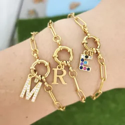 QMHJE fascino iniziale A-Z lettere bracciale donna uomo geometrico oro argento colore catena in acciaio inossidabile grande piccolo alfabeto fai da te