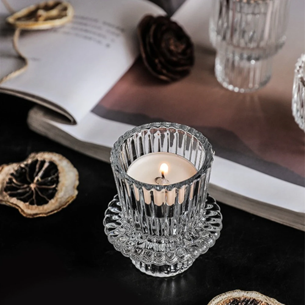 Creative Glass Candle Holder Simple Vertical Strip Glass Double-head Candle Holder Transparent Glass European-style Double Head