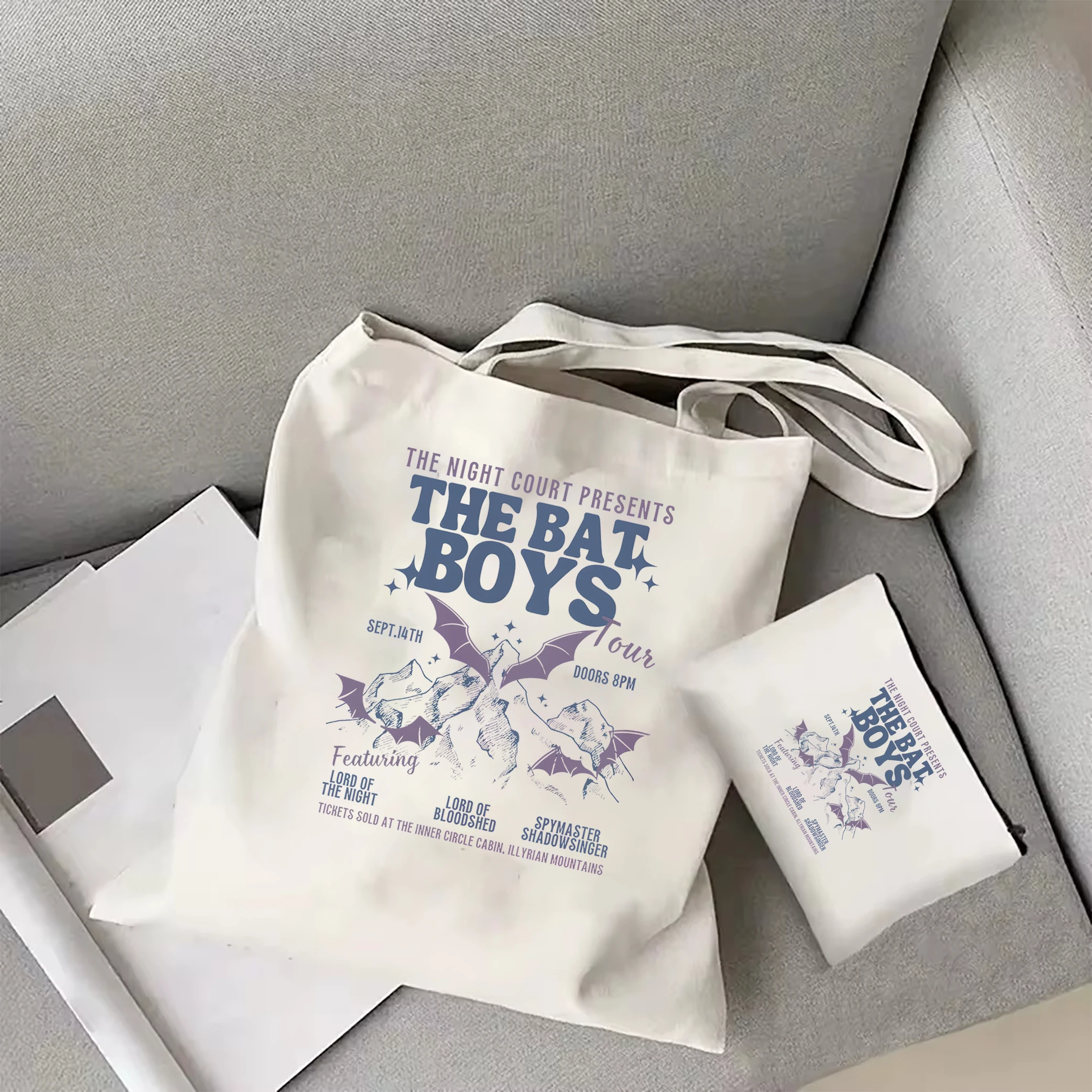

Retro ACOTAR canvas tote bag Bat Boys shoulder bag Cassian Acotar Velaris Women's book portable tote bag Acotar Gifts SJM Merch