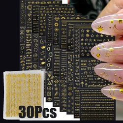30Pcs Bronzing Gold/Silver Geometric Star/Moon Nail Stickers 5.5x6cmx30 Laser Star/Moon Nail Decal DIY Manicure Slider Set