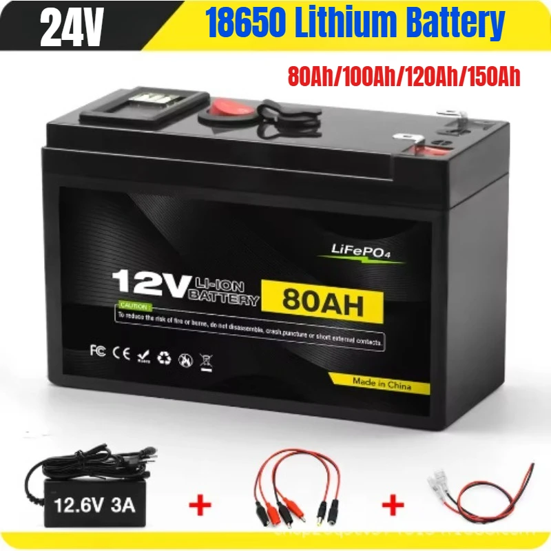 

24V 150Ah 18650 Lithium Battery LiFeP04 with BMS 4000+Cycles for Solar Fish Finder Power Wheel Boat Home RV