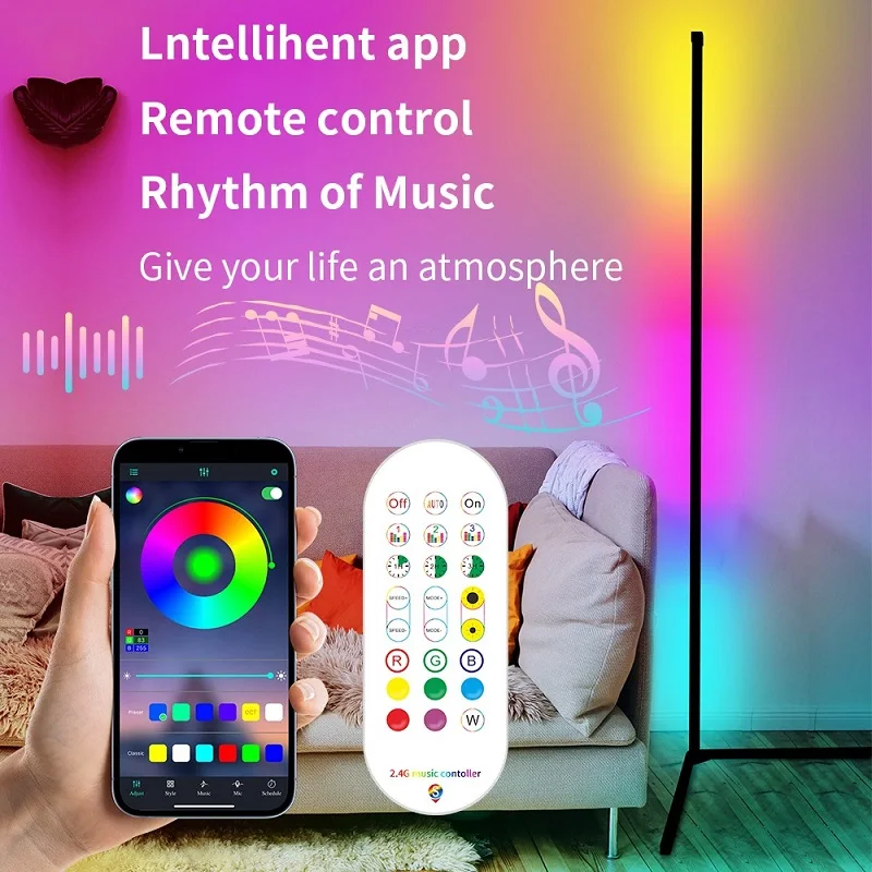 Intelligent atmosphere light Bluetooth APP and remote control music synchronization LED modern floor light in living room