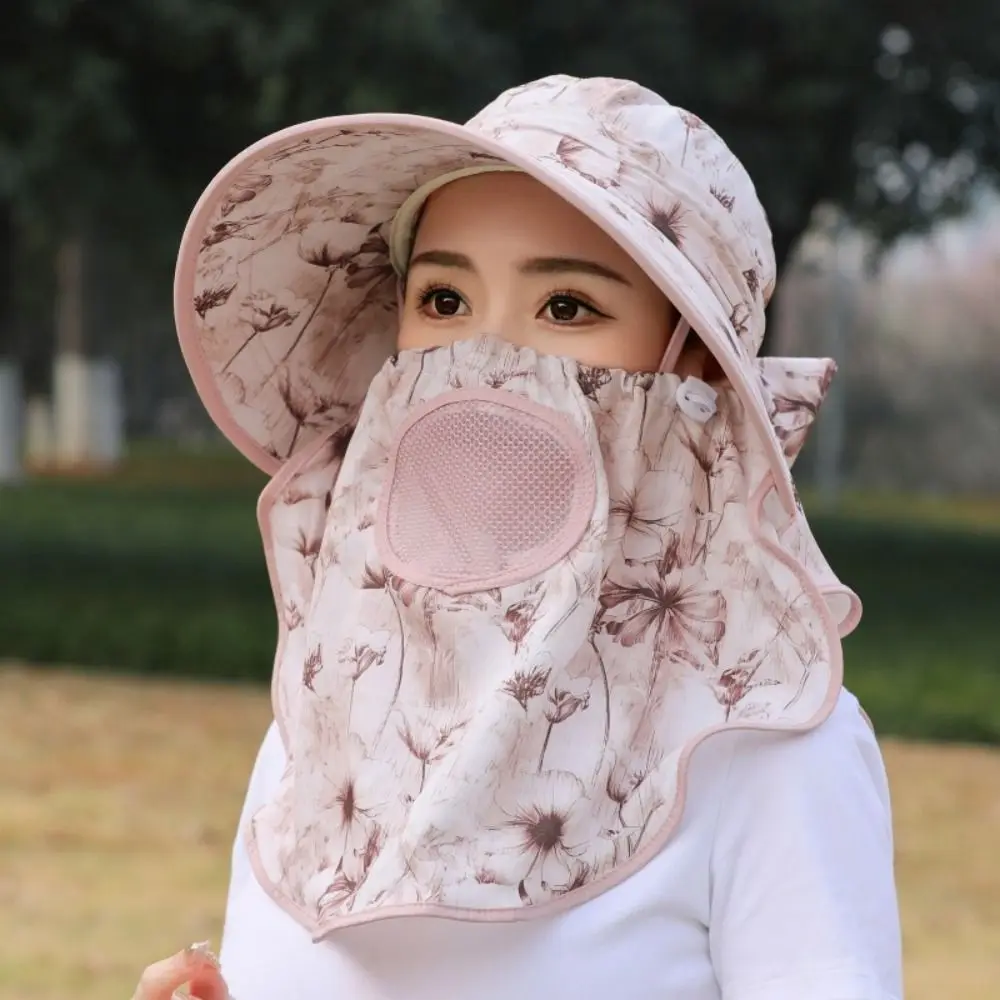 Face Neck Omnibearing Women Sun Hat UV Protection Breathable Picking Tea Hat Wide Brim Shawl integrated Mesh Sunscreen Hat