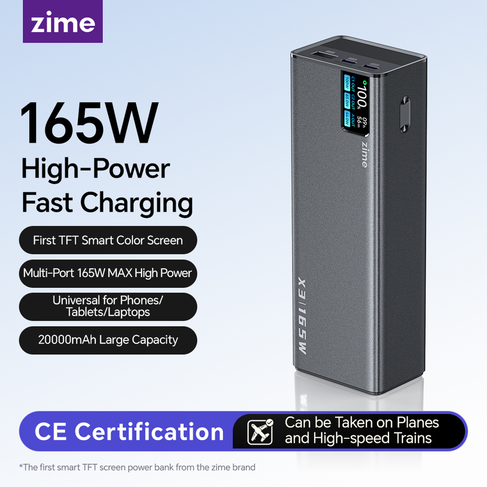 zime 165W 20000mAh Power Bank Support PD3.0 PPS Fast Charging For Macbook Tablet iPhone 17 16 Two-way Fast Charging
