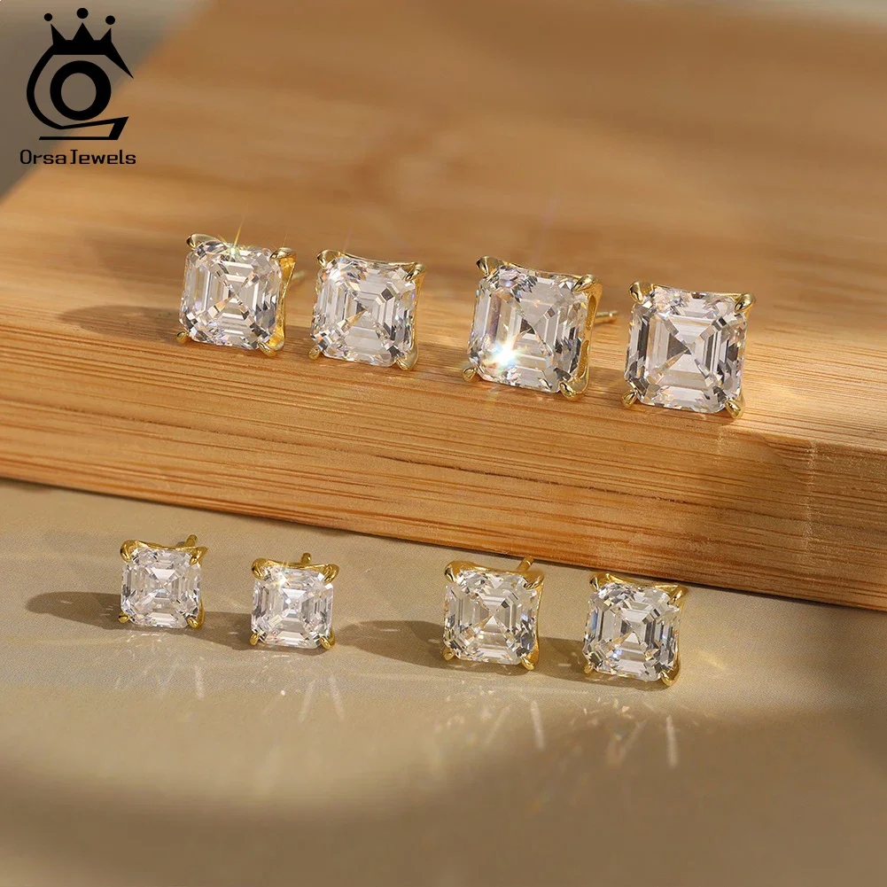 

ORSA JEWELS Emerald Cut D Color Moissanite Diamand Earrings for Women Exquisite S925 Silver Square Shiny Earrings Jewelry SMOE05