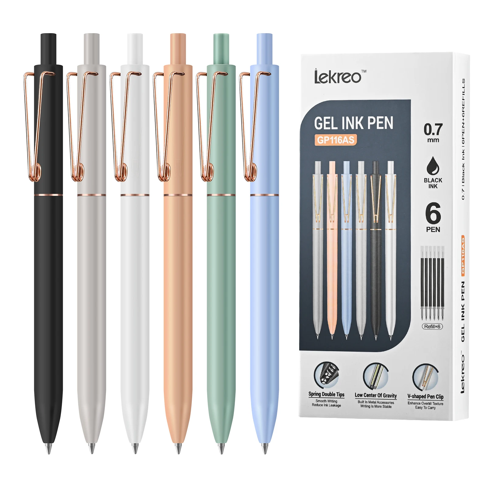 

Lekreo GP116AS Гелевые ручки 0,7 мм Черные чернила 0,7 мм, гелевые ручки с выдвижным шариком, средний тонкий наконечник для плавного письма