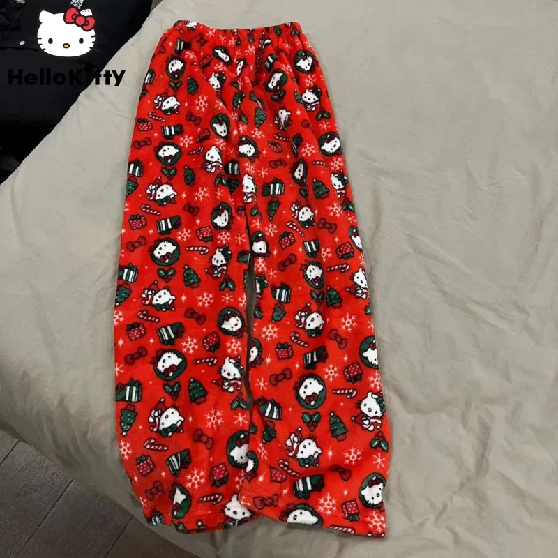 Sanrio Hello Kitty Christmas Skeleton Goth Punk Casual Pants Cute Cartoon Print Calf-Length Pajama Pants Girls Autumn Home Pants