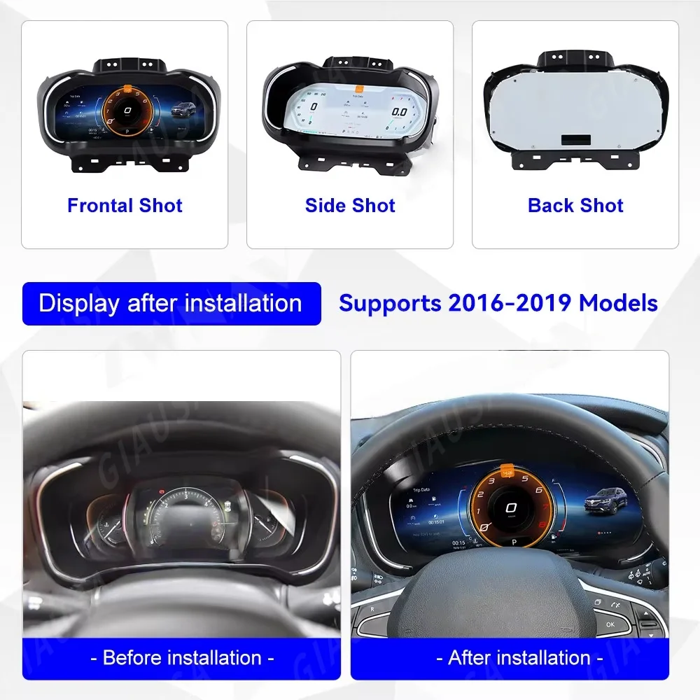 LY 12.3 Inch For Renault Koleos Megane 4 2016~2019 Dashboard Panel Speed Meters Digital Cluster Virtual Android Radio Navigation