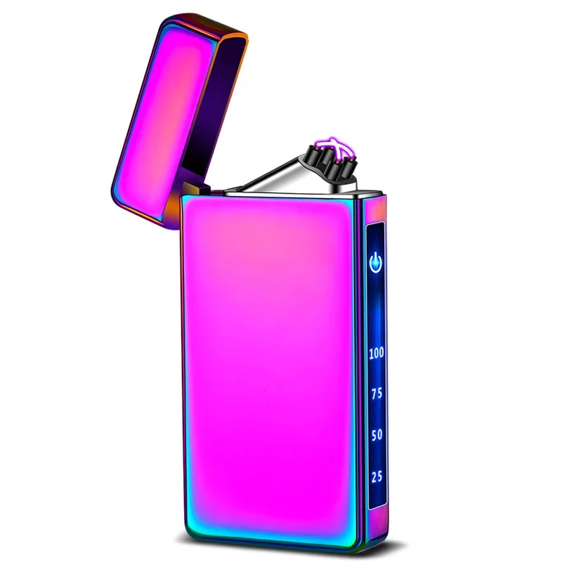 Rechargeable USB Type-C Charging Lighter Double Fire Arc/Touch Screen Power Digital Display Pulse Cigarette Electric Lighter