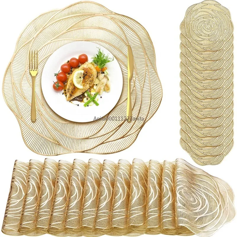 6 PCS Rose Gold Heat Resistant Placemats Set - Elegant PVC Table Mats for Dining, Party, Wedding