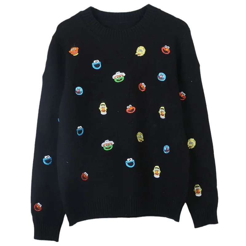 

2025 New Women Sweater Long Sleeve White Black Crew Neck