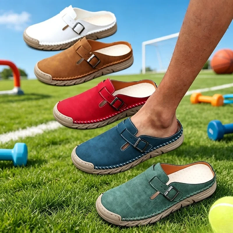 Men's Spring and Autumn Outdoor Casual Baotou Shoes Non Slip Slippers Fashion Soft Soled Women's Sandals Suede Leather Slippers
