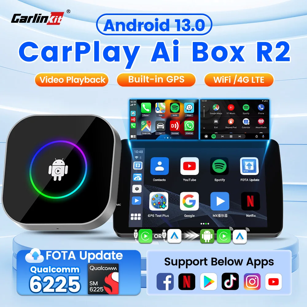 Image of CarlinKit R2 Android 13 CarPlay AI Box Qualcomm SM6225 4G LTE Kabelloses Android Auto für Netflix IPTV Split Screen FOTA-Upgrade