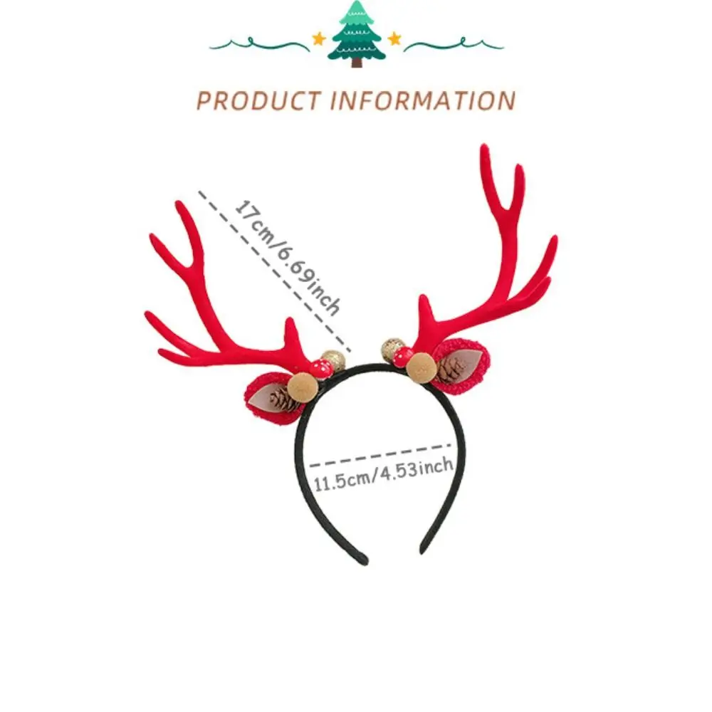Рождественская повязка на голову с колокольчиком, плюшевый шар, повязка на голову с рогами и цветами, украшение на голову, обруч для волос с изображением лося, праздничное украшение
