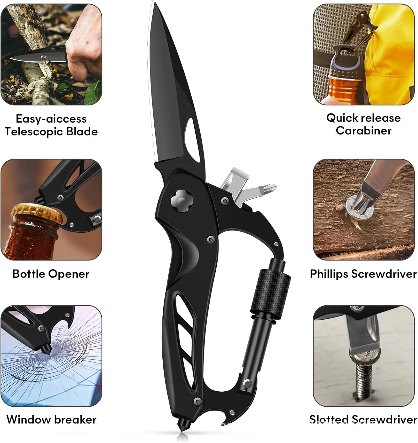 

New Multifunctional Five in One Hiking Buckle Portable Outdoor Stainless Steel EDC Camping Equipment Multi-purpose High Quality