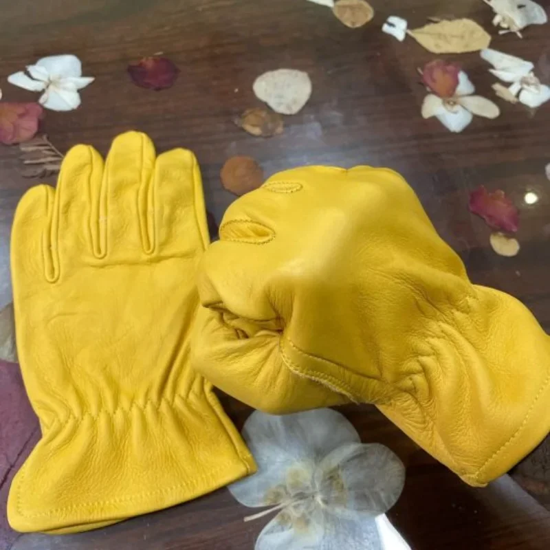 Yellow Vintage Style Motocross Leater Riding Gloves Smart Touch Durable Security for Off-Road Motorcycle/Cycling/Extreme Sports