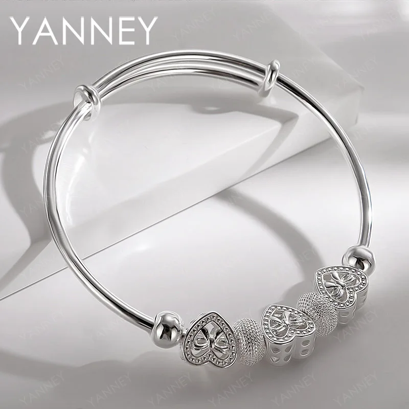 

Новый браслет из стерлингового серебра 925 пробы, простой регулируемый браслет с сердечками и бусинами, модный женский очаровательный элегантный ювелирный подарок для вечеринки