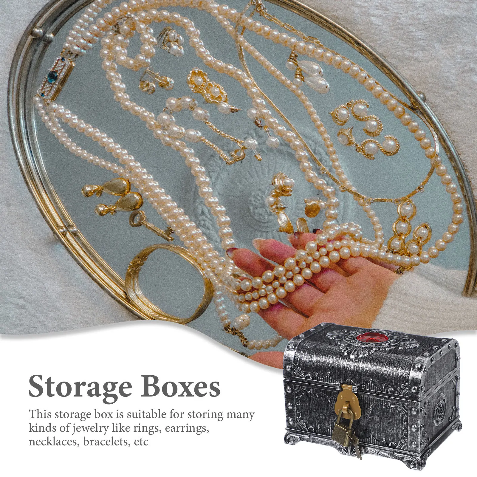 صندوق تخزين بلاستيكي عتيق لصدر الكنز الأحمر المدمج لعملات المجوهرات وحلوى تذكارات هدية علبة عرض حلية