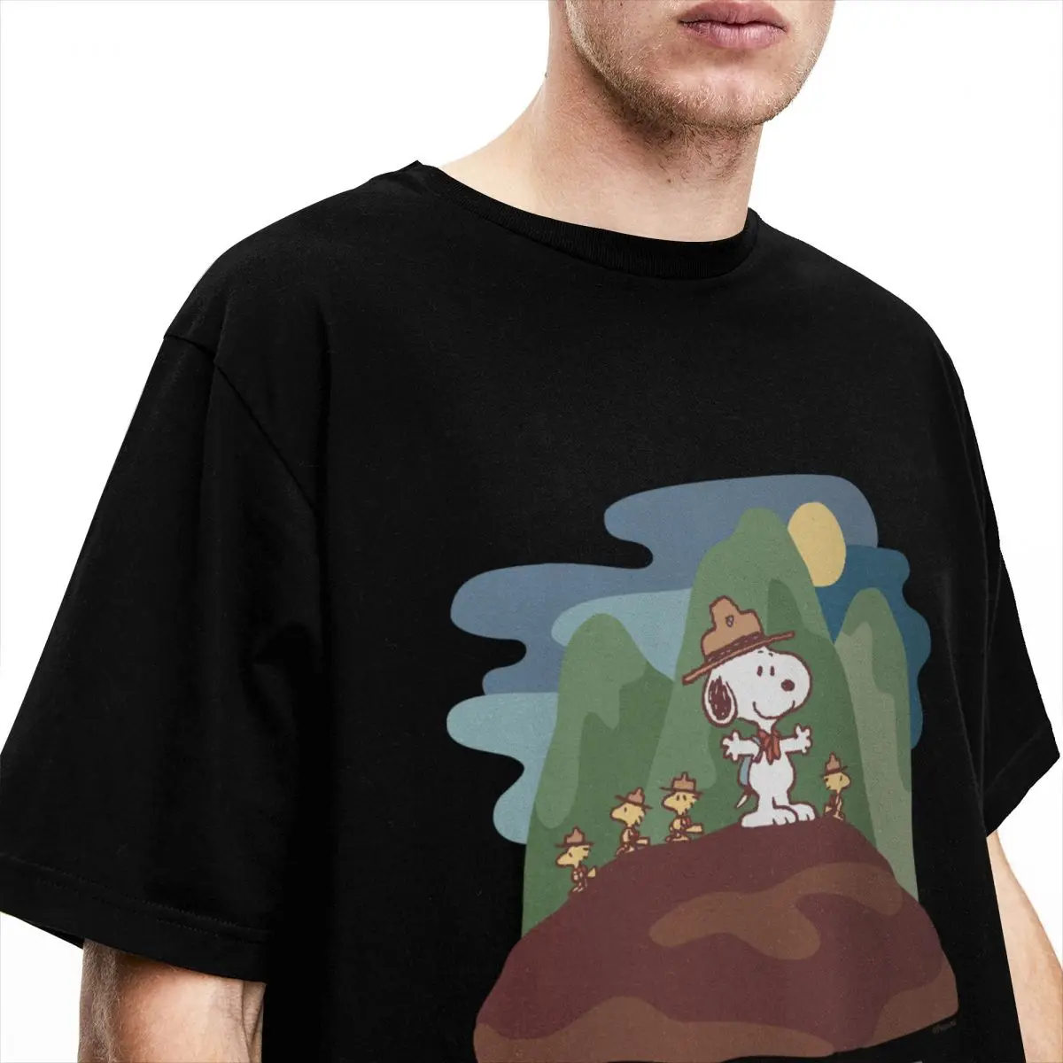 Cartoon Peanuts Snoopy Woodstock Hiking Merch Shirt for Men Women Fun Comic Cool Pure Cotton Printed Cloth