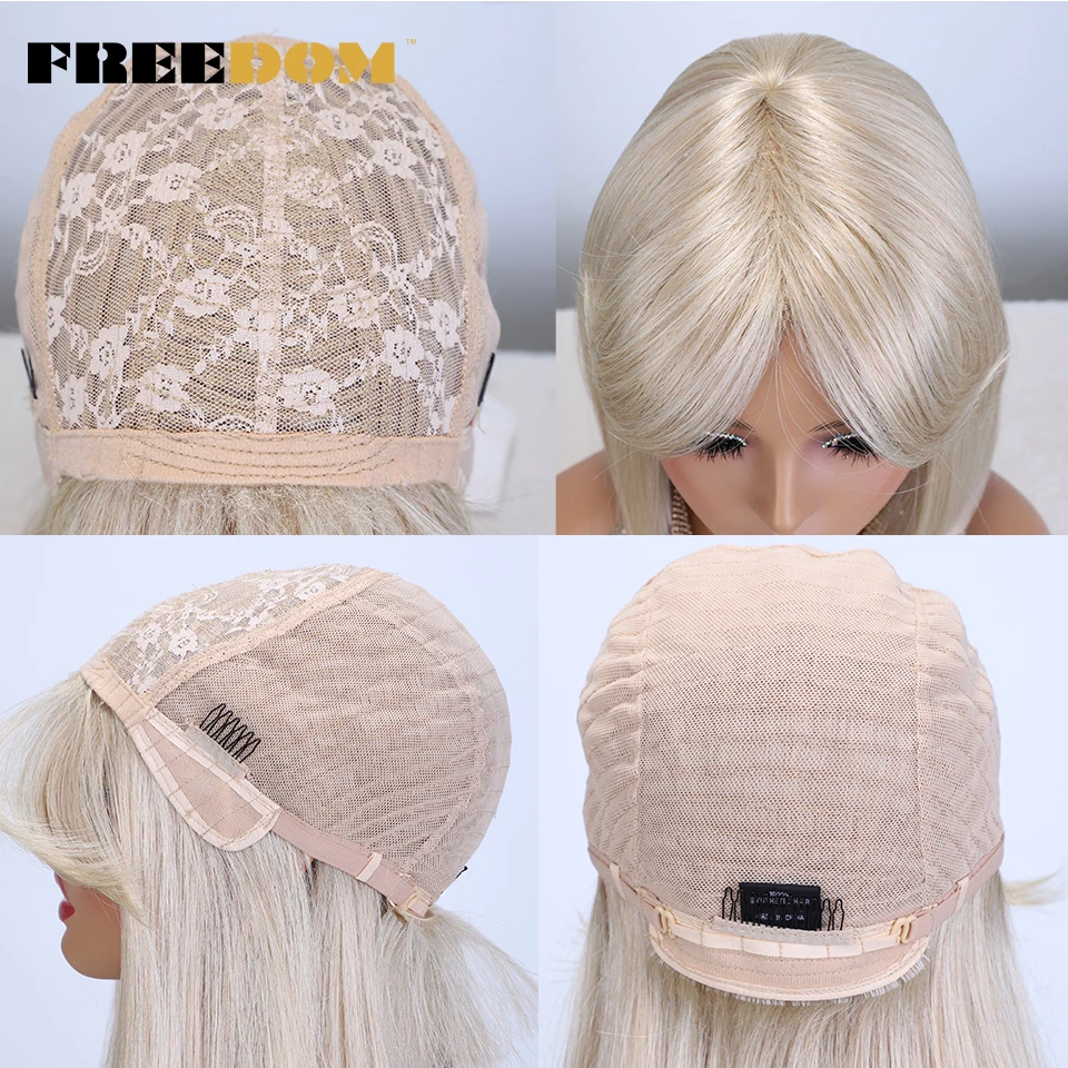 Peruca sintética Freedom-Straight Short Bob com franja para mulheres, ombre, preto, rosa, loiro, cosplay, festa, cabelo diário