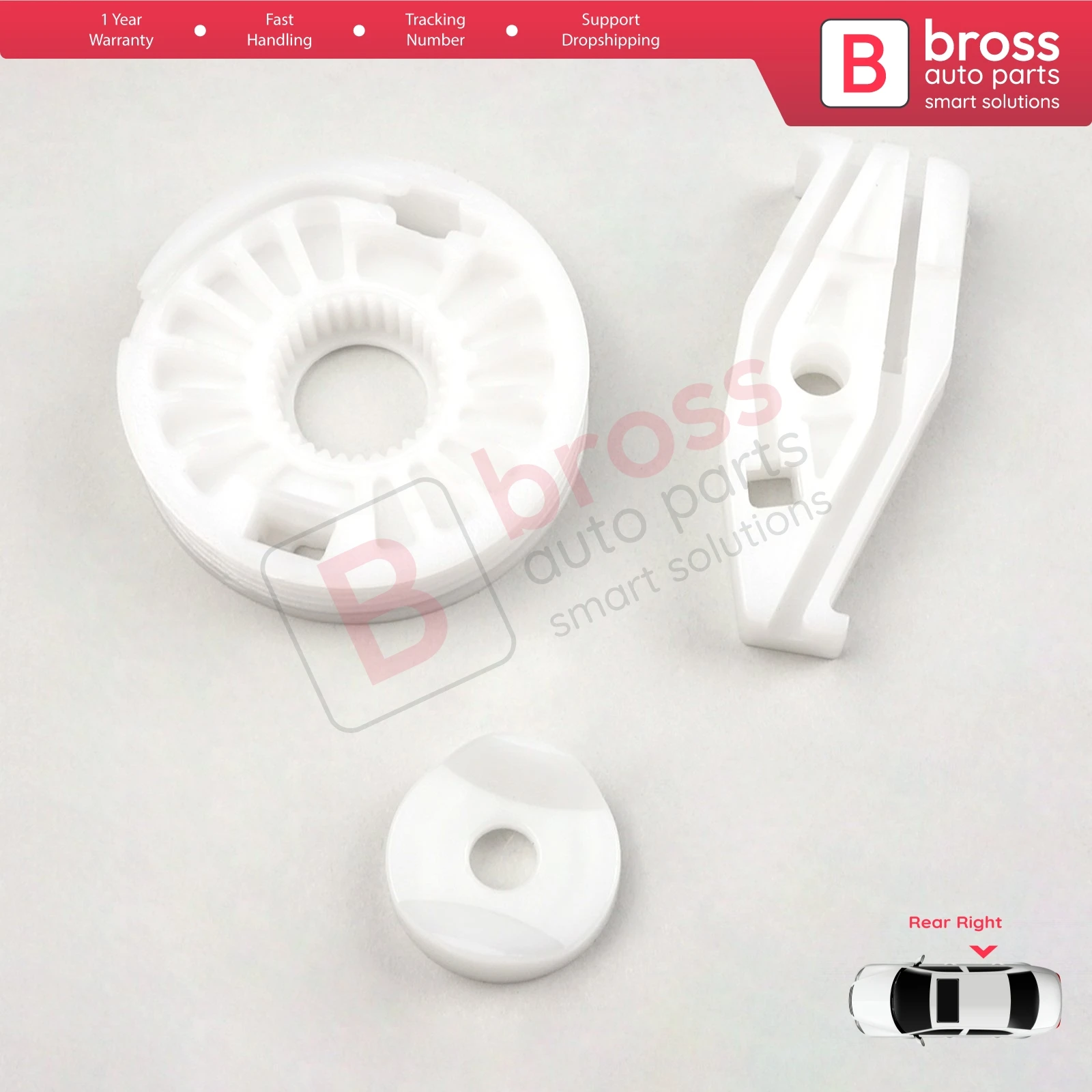 

Bross Auto Parts BWR791-1 Window Regulator Repair Slider Brackets Wheel Rear Right Door for New Beetle Cabriolet 2003-2010