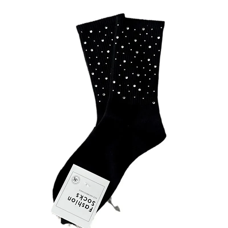 Womens Socks Embellished Little Rhinestone Cluster Crew Socks