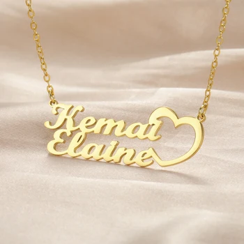 Lemegeton Personalisierte Namens-Herz-Halskette aus Edelstahl für Damen, Schmuck, individuelles Paar-Halsband, personalisierter Anhänger, Neujahrsgeschenk