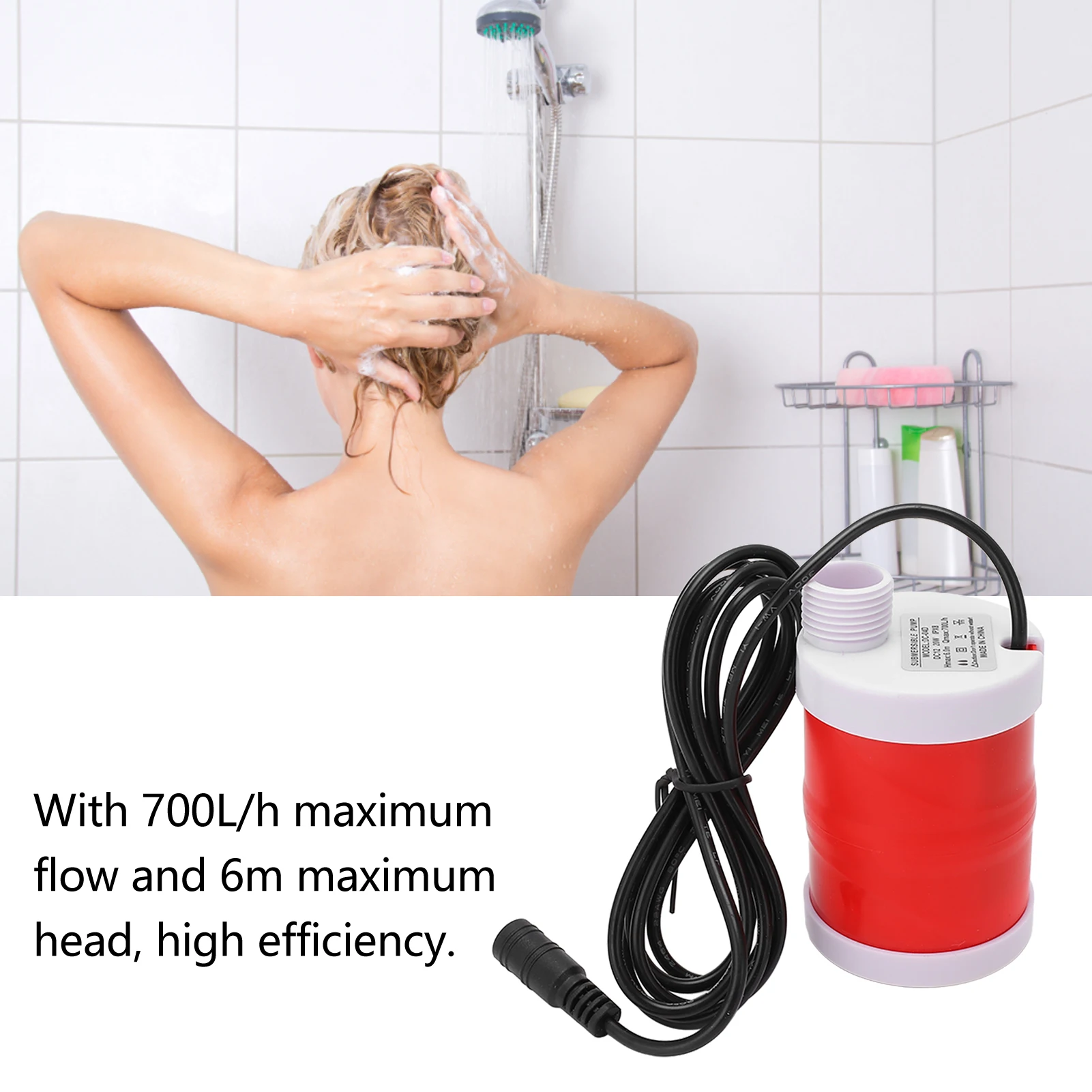 Submersible Pump 6m Discharge Lift  Brushless Motor 12V 20W 700L/h Low Noise for Home Submersible  Water Supply Pump
