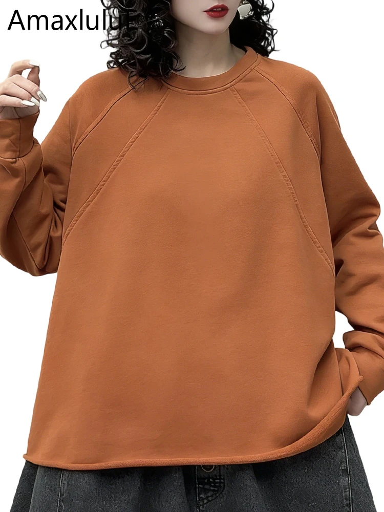 

Amax LuluE Korean Design Spring Womens Fashion Loose O Neck T-shirts 2026 Ladies Casual Cotton Tops Classic Luxury Solid Clothes