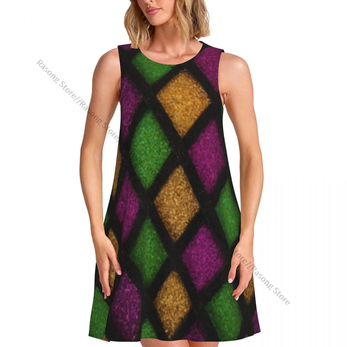 Abito da donna T-shirt casual estiva Abiti da spiaggia Copricostume Paillettes Diamanti Abito da serbatoio con sfondo Mardi Gras