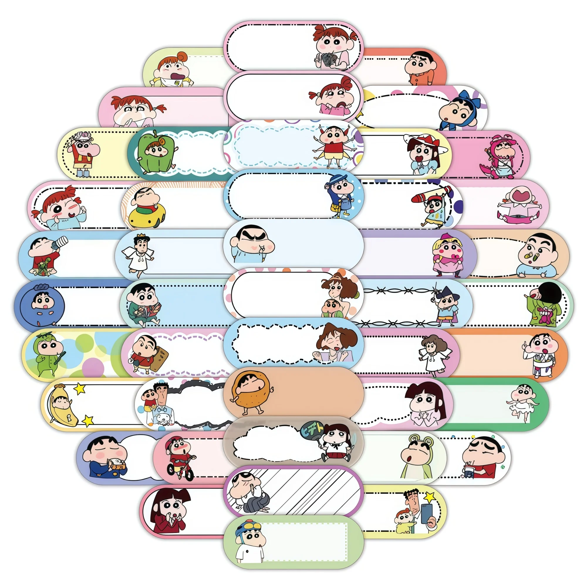 60Pcs Crayon Shin-chan Blank Writable Name Label Stickers Waterproof For Kids Water Bottle Notebook School Classification DIY