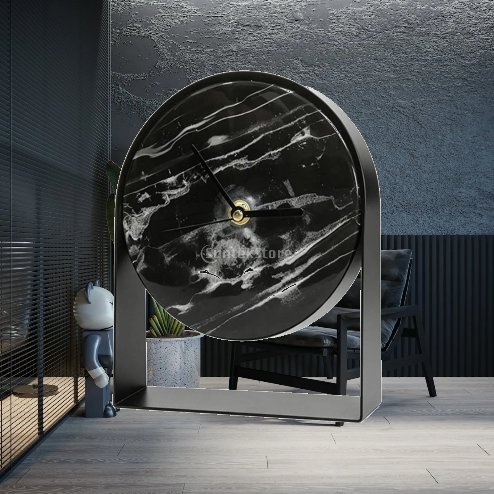 Tabletop Clock with Arch Frame Sculptural Mantel Clock with Marble Dial Small Easy to Read for Minimalists, Living Room, Office