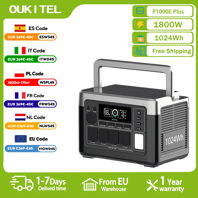 OUKITEL P1000 PLUS centrale électrique Portable 1800W générateur solaire 1024Wh Lifepo4 batterie de secours à domicile Camping en plein air puissance Mobile