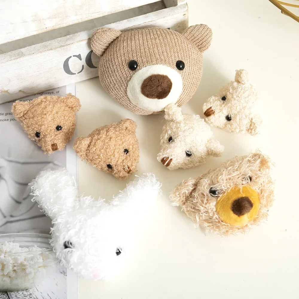 20PC/LOT 5cm Mini Plush Doll 3D Animal Head Cartoon Brooch Accessories Rabbite Bear Head Plush Doll Hair Clothes Bags Brooch