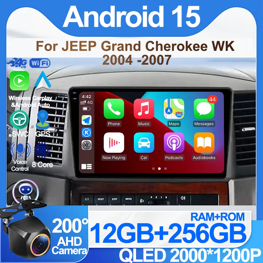 

Android 15 Car Radio For JEEP Grand Cherokee WK 2004 2005 2006 2007 2DIN Multimedia Navigation GPS Carplay Auto Head Unit WIFI