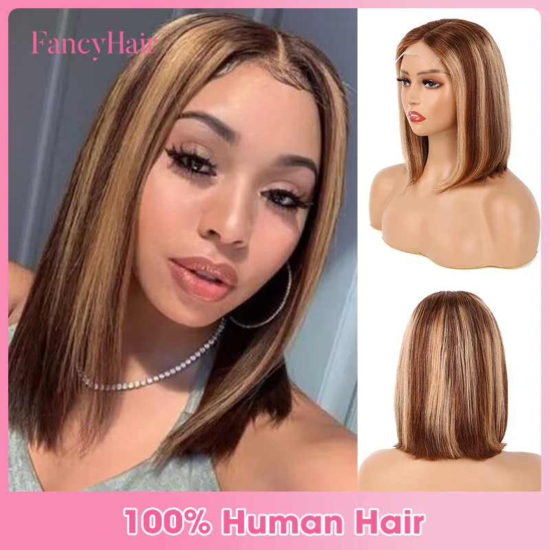 

Bob Wigs Human Hair 4X4 Lace Front Bob Wig P4/27 for Women 180% Density Ombre Bob Human Hair Wigs 12 Inch