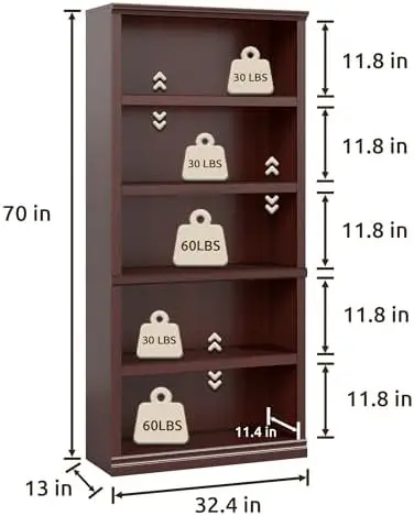Bookshelf, Open Storage 70 Inch Tall 5 Shelf Bookcase, Floor Standing Bookshelves and Bookcases, Book case for