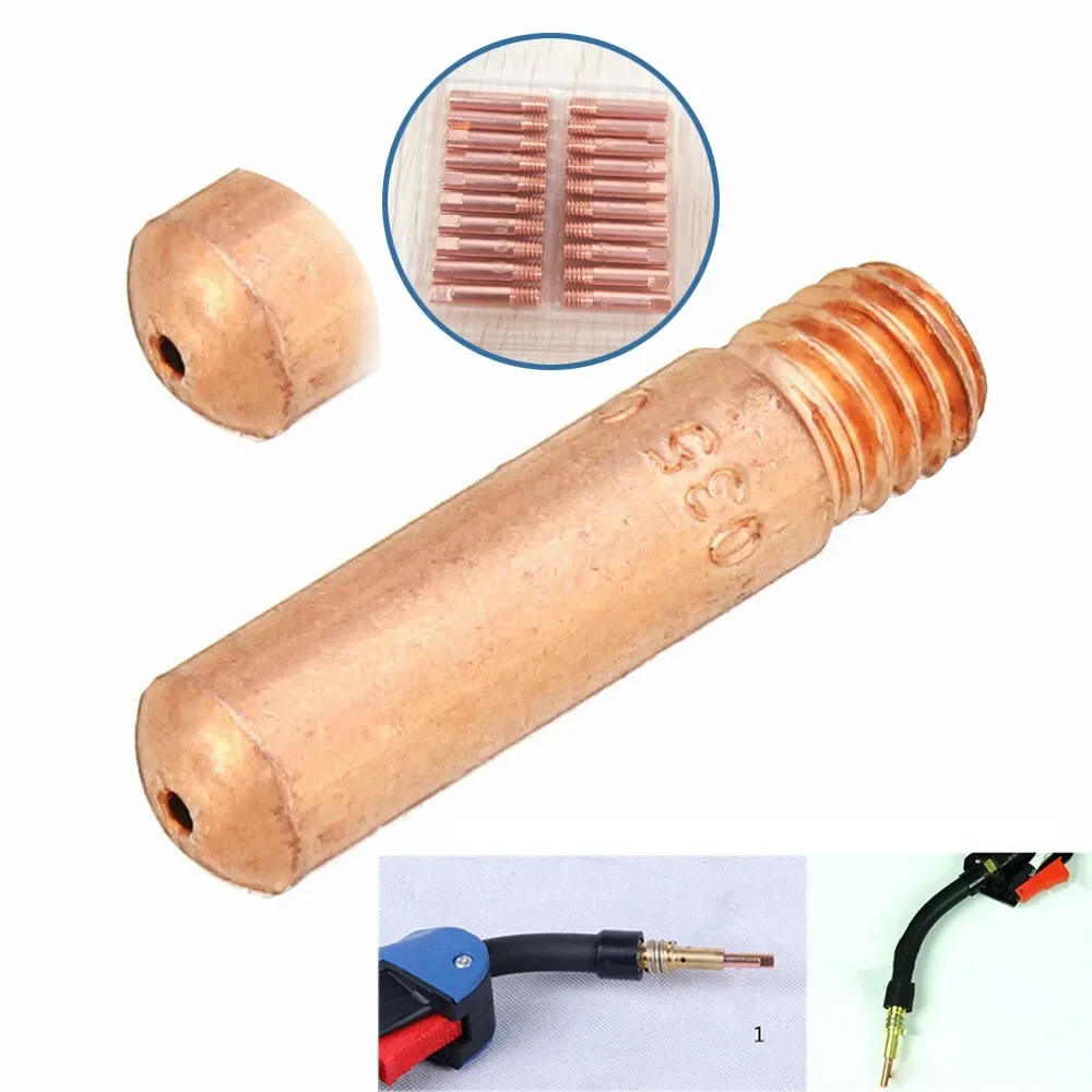 Efficient and Reliable Welding Supply, Set of 10 MB15 (M6) MIG Welding Contact Tips, 0 8mm Flux Cored Wire, Length 25mm