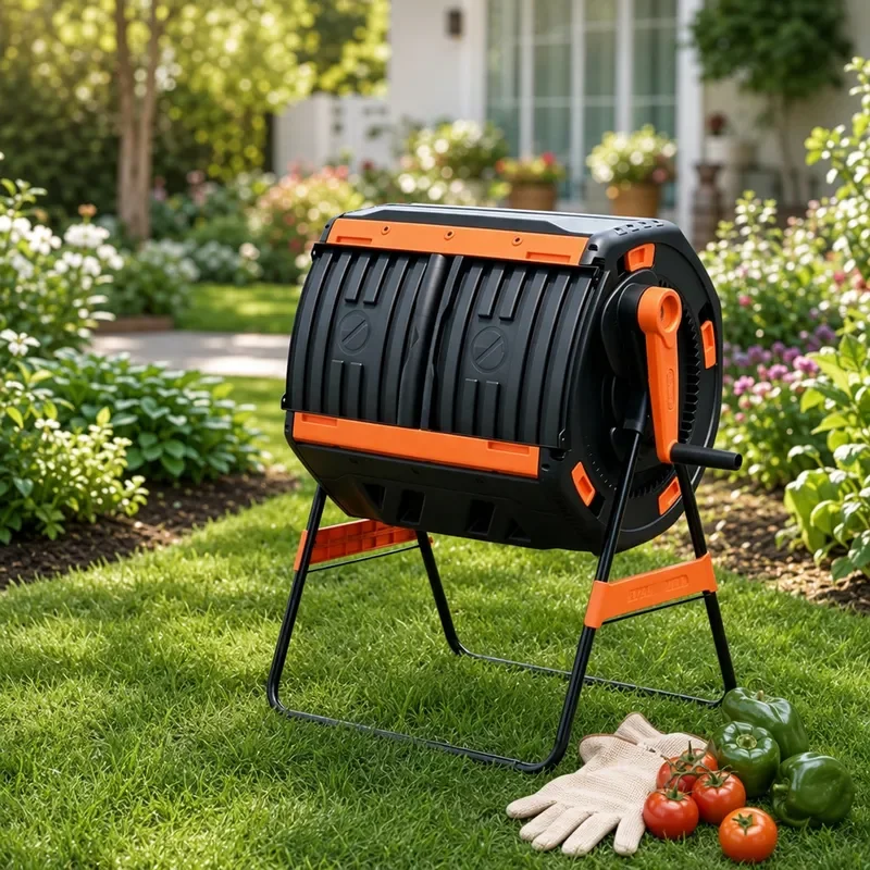 Large Capacity Outdoor Compost Bin Plastic Garden Waste Fermentation Container with Rotating Handle for Organic Fertilizer