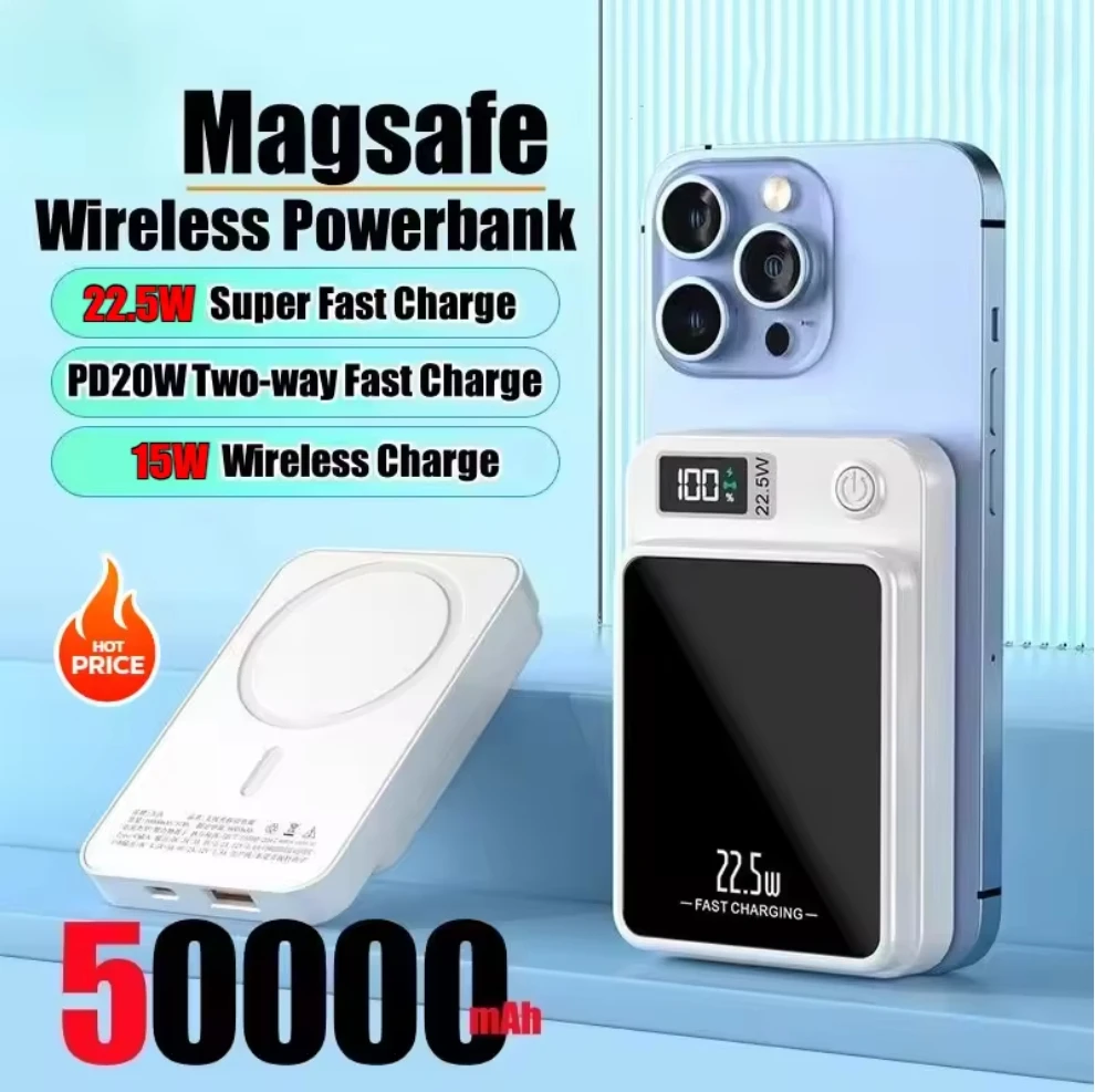 

22.5W Portable Charger Wireless 50000mAh Magnetic Power Bank Fast Charging External Battery for IPhone Xiaomi Mags Power Bank