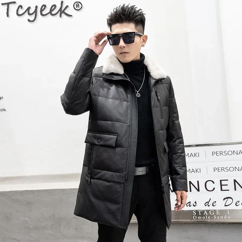 Tcyeek Sheepskin Genuine Leather Jacket Men Winter Jackets 90% White Duck Down Coat Mens Clothing Real Mink Fur Collar 2024